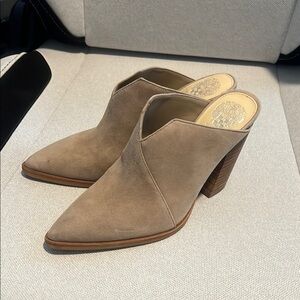 Vince Camuto Tan Suede Mules with Chunky Heel